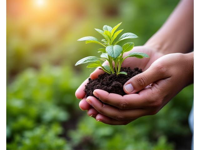 Hands tending to a home garden, representing sustainable living and holistic wellness